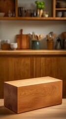 Rustic Wooden Cutting Board on Kitchen Counter