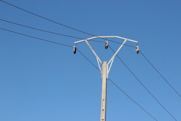 An electric pole with wires
