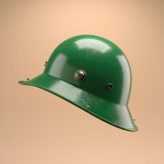 Fototapeta premium A green safety helmet, possibly for construction or industrial use, shown against a beige backdrop.