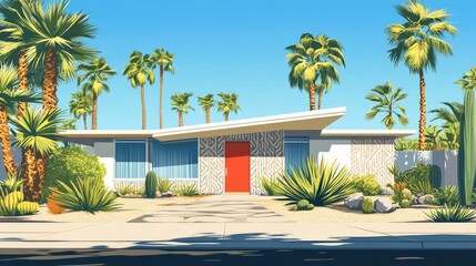 1. **Palm Trees and Modern Mid-Century Architecture in Palm Springs, California**