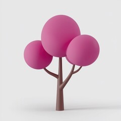 A stylized 3D rendering of a pink tree with three round leaves against a white background.