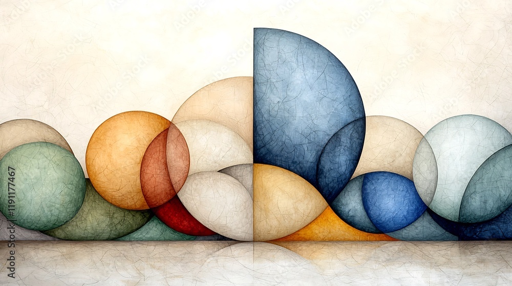 Poster mesmerizing abstract composition featuring interlocking circular motifs with subtle variations in hu