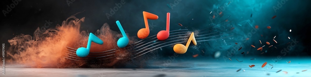 Aufkleber stunning 3d rendered representation of a musical staff with notes of different frequencies creating 