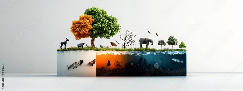 Poster this detailed showcases the intricate balance and frequency of various species within a harmonious e