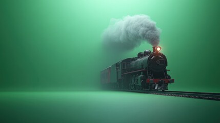 Obraz premium Steam train on green background, emitting smoke.