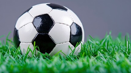 Fototapeta premium Classic Black and White Soccer Ball on Lush Green Grass