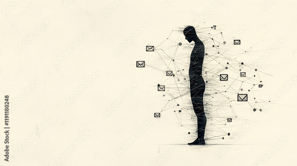 Poster transnational and virtual networking concept with handwritten human figure interconnected waypoints 