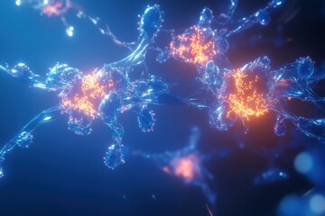 Visualized antibodies actively targeting glowing viruses in a dynamic cellular environment. Generative AI