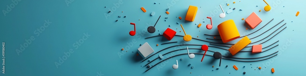 Aufkleber 3d rendering of a vibrant musical staff with expressive notes representing the harmony and dynamics 