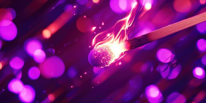Match is lit and the flame is purple