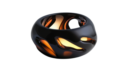 Black abstract fire ring transparent background