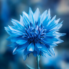 Obraz premium Vibrant blue flower blossom close-up. Delicate petals and intricate details showcased in a stunning floral macro photograph.