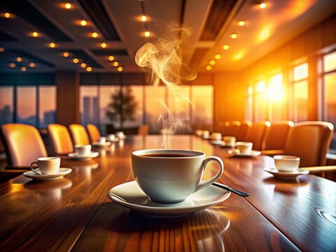 Warm Coffee Break: Business Meeting 2024 - Low Light Stock Photo