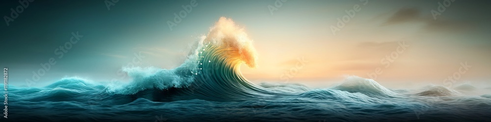 Poster powerful and dramatic visualization of crashing ocean waves with mesmerizing motion textures and aqu