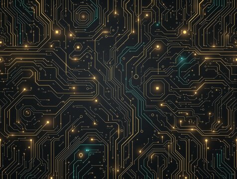 Seamless Tech Pattern with Glowing Circuits