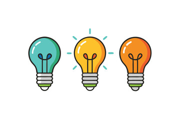 Flat design vector illustration of light bulbs representing brainstorming, energy, and creative thinking with vibrant color highlights