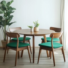 Modern dining area with stylish wooden furniture.