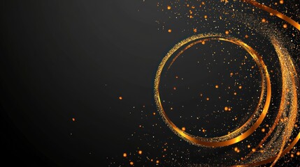 Golden Glitter Circles Dark Background Abstract Design