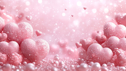 romantic pink background with hearts , illuminated by soft  bokeh lights, creates dreamy Valentine Day atmosphere