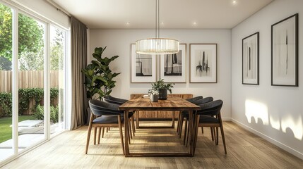 Fototapeta premium Modern Dining Room with Elegant Decor and Natural Light