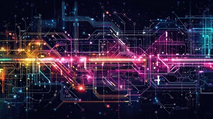 Obraz premium Futuristic Neon Circuit Design with Colorful Light Effects