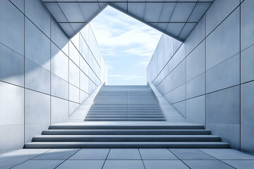 Obraz premium A Stunning Architectural View of Modern Stairs Leading Towards a Brighter Sky