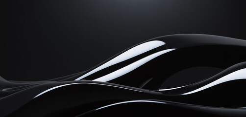 Black abstract background with wavy, smooth lines