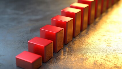 A series of vibrant red blocks forming a sharp upward graph
