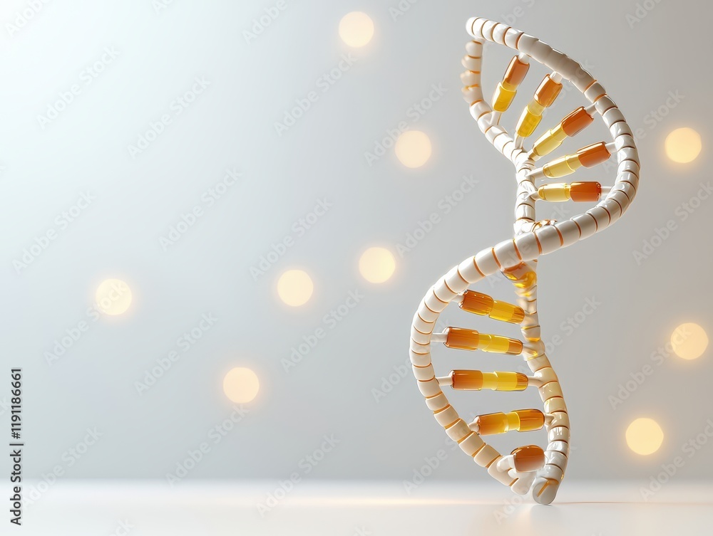 Poster health warning prevention reporting concept. dna model with soft bokeh background highlighting genet