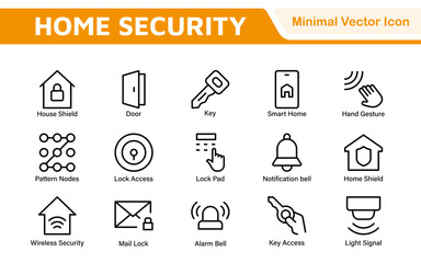 Fototapeta premium Home Security Icon Set. A comprehensive collection of icons focused on safety and protection, perfect for enhancing security apps, websites, and marketing materials aimed at home safety solutions.