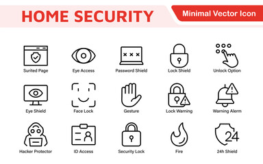 Fototapeta premium Home Security Icon Set. A comprehensive collection of icons focused on safety and protection, perfect for enhancing security apps, websites, and marketing materials aimed at home safety solutions.