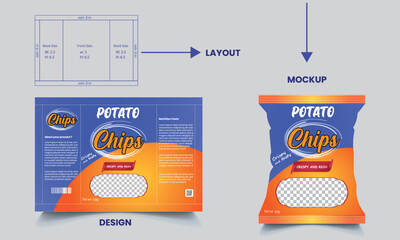 Potato chips package design, realistic vector design, chips design, chips packaging, packaging, chips, vector illustration
