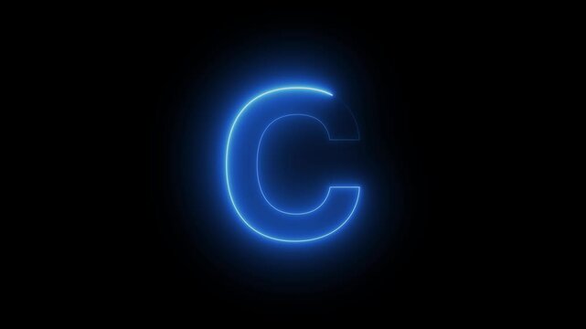 Capital letter C with a blue neon effect and color motion animation video footage in 4K.
