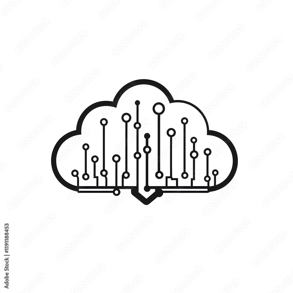 Poster minimalistic digital cloud icon with binary patterns and connecting lines