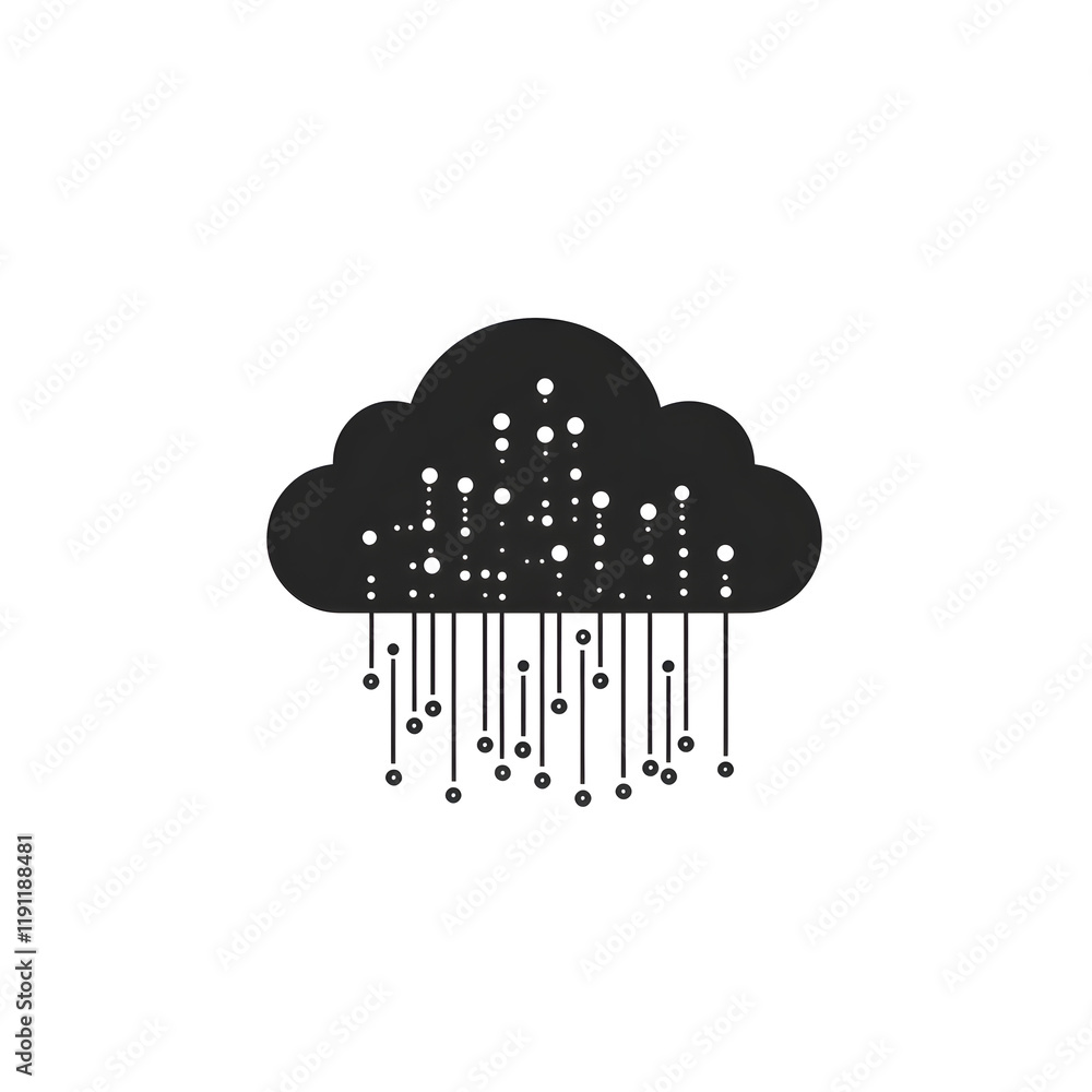 Poster flat vector design of cloud with modern binary and network details