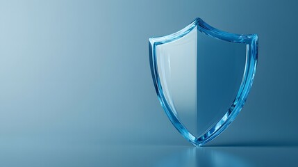 A translucent blue glass shield stands on a blue surface