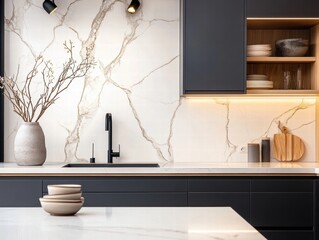 Create a Luxurious Kitchen Modern Home Design Inspiration Elegant Space Close-up White Veined Marble Backsp