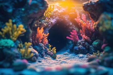 Obraz premium Intimate mystical underwater grotto on vibrant coral reef