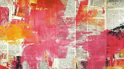 Abstract Colorful Texture with Newspaper Elements and Brush Strokes