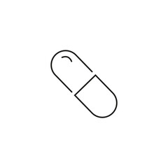 Pills and Tablets, linear style icon set. Various shapes and forms of medication capsules. Drug compounds and pharmaceutical products. Editable stroke width.