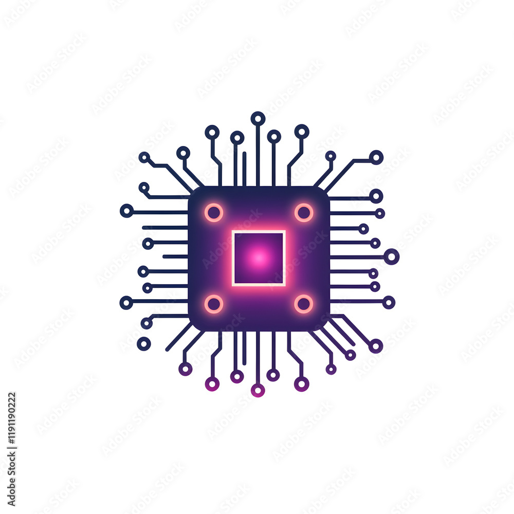 Poster simple 2d logo of microchip with clean and modern glow