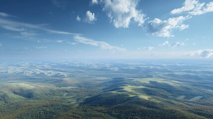 Fototapeta premium Aerial view of lush forested hills nature landscape vast sky tranquil environment scenic perspective earth concept