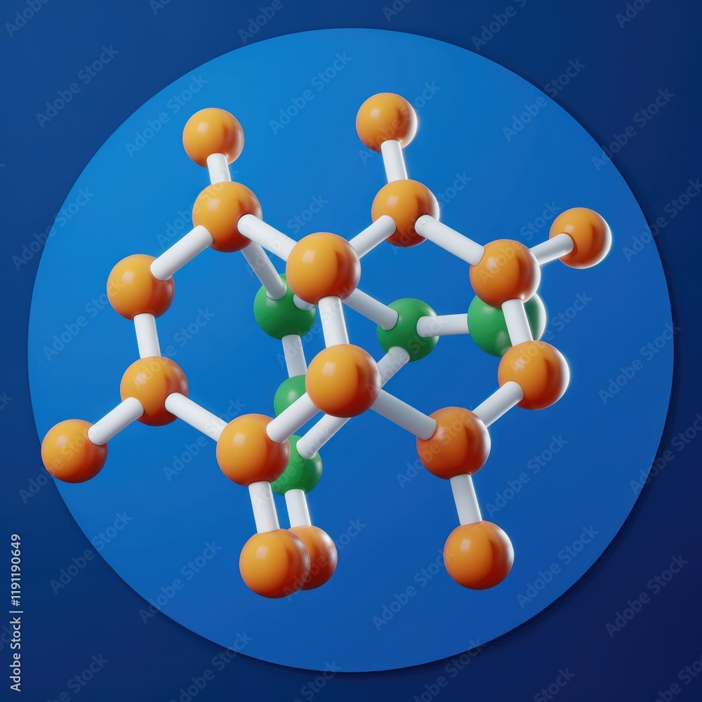 Aufkleber A 3D model of a complex molecule, showcasing its intricate structure and atomic arrangement.