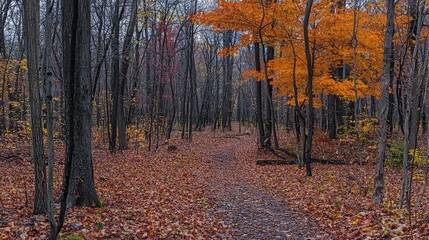 Fototapeta premium Autumn Forest Pathway Surrounded by Vibrant Colorful Foliage