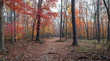 Obraz premium Tranquil Autumn Landscape with Colorful Leaves in Forest Path