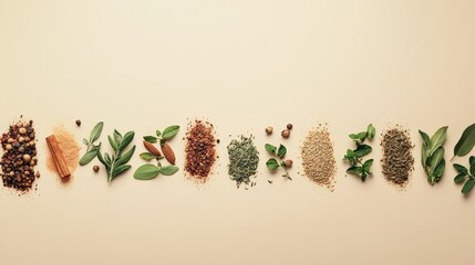 Herbs and spices assortment banner composition background