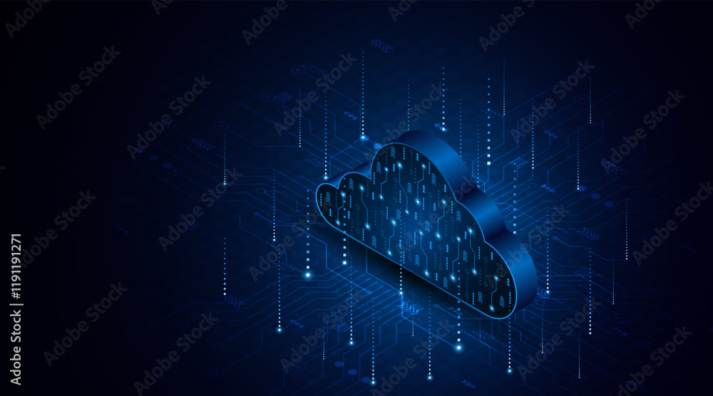 Poster abstract cloud technology circuit board. large data center concept. modern cloud storage technology 