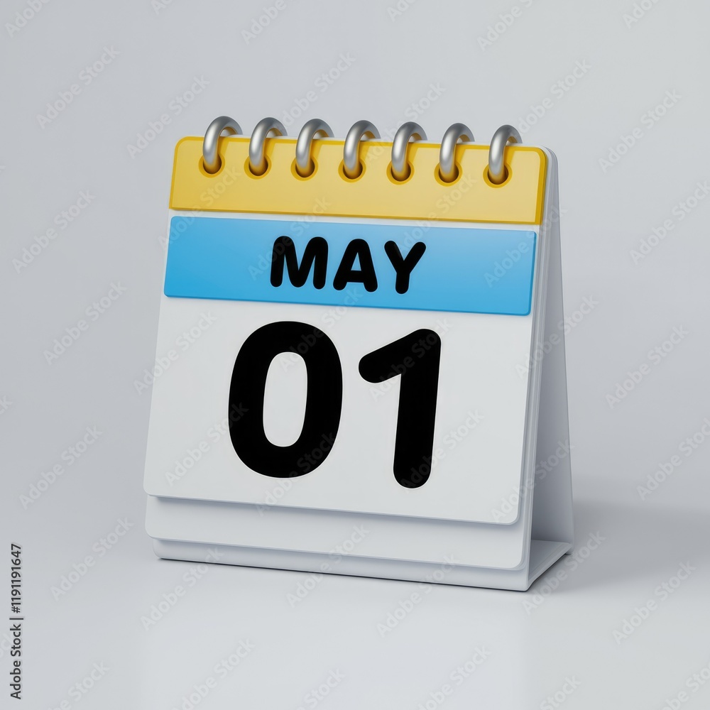 Aufkleber a desk calendar displaying may 1st, a simple and clean design.