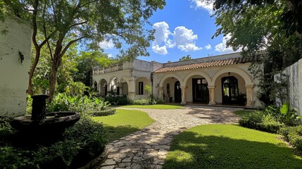 Obraz premium Stunning Courtyard Home with Lush Garden