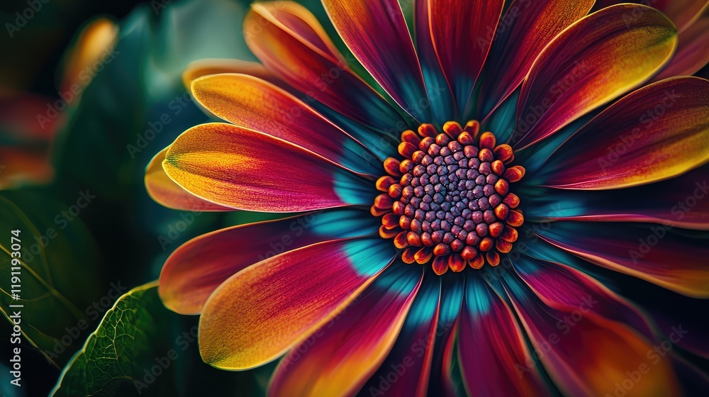 Poster vibrant flower with unique petals and intricate color patterns
